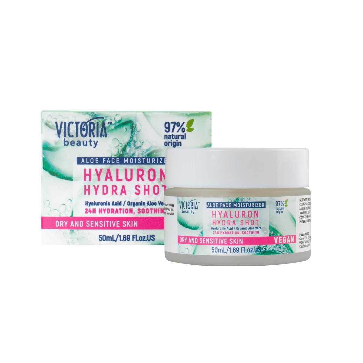 Hydra Shot Крем за лице с хиалуронова киселина, органично алое вера и ниацинамид 50ml - CAMCO Ltd.