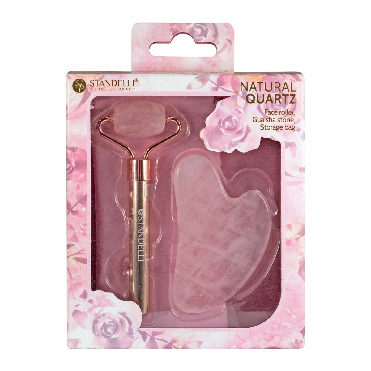 Kомплект с ролер за лице & камък гуа ша от розов кварц - CAMCO Ltd.