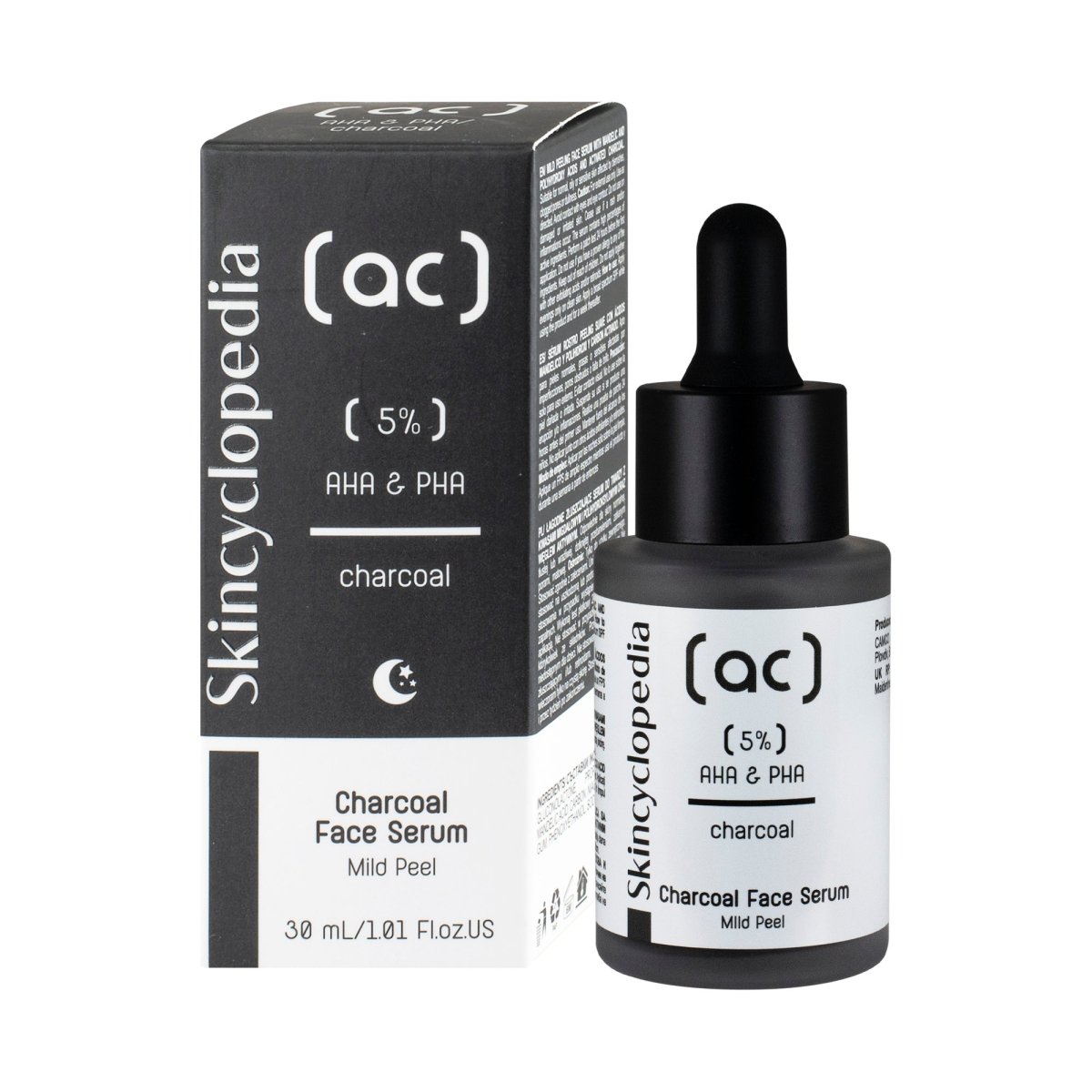 Kонцентриран нежен пилинг серум за лице с 5% манделова и полихидрокси киселини + активен въглен 30ml - CAMCO Ltd.