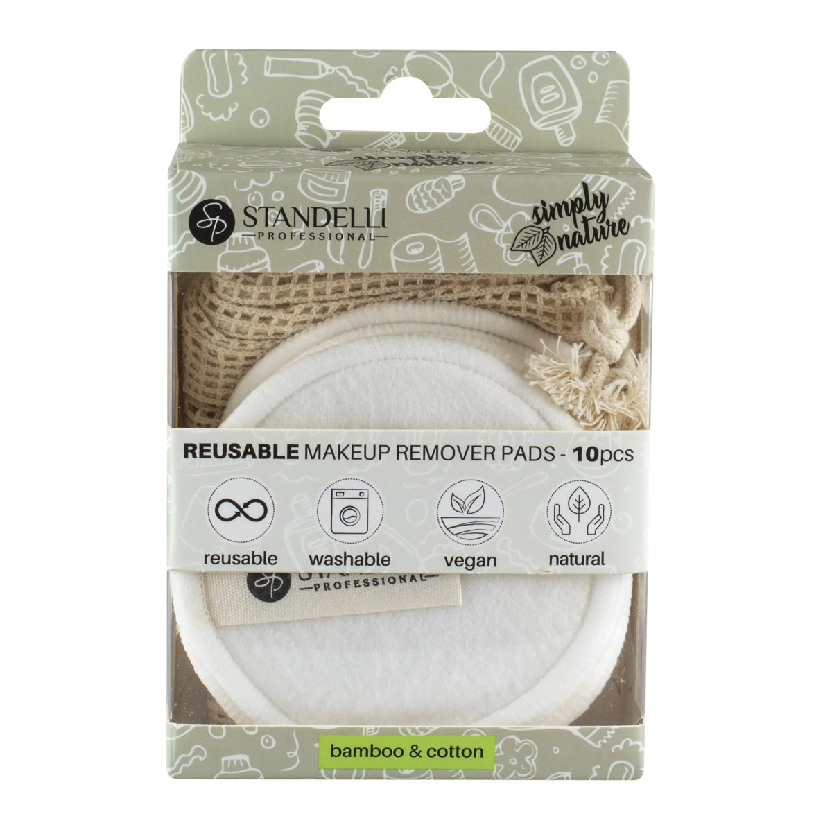 Simply Nature Тампони за премахване на грим за многократна употреба, 10бр в 1 мрежичка - CAMCO Ltd.