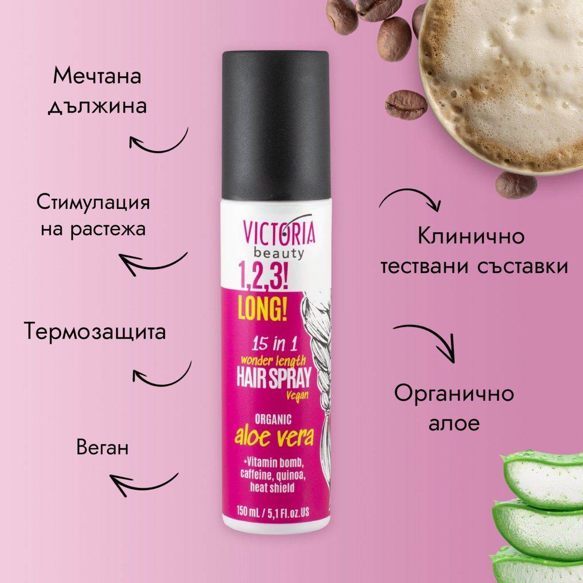 1,2,3! LONG! 15 в 1 спрей за растеж и дължина без отмиване за вълшебно дълга коса 150ml - CAMCO Ltd.