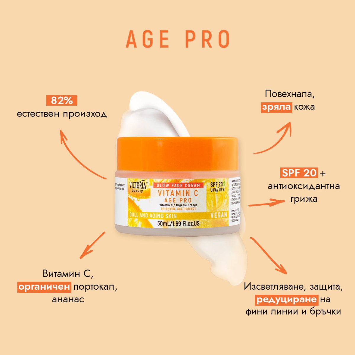 Age Pro Дневен озаряващ крем за лице против бръчки с витамин C и SPF 20 50ml - CAMCO Ltd.