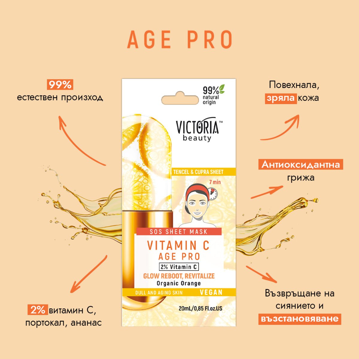 Age Pro SOS лист маска за лице с витамин С и портокал 20ml - CAMCO Ltd.
