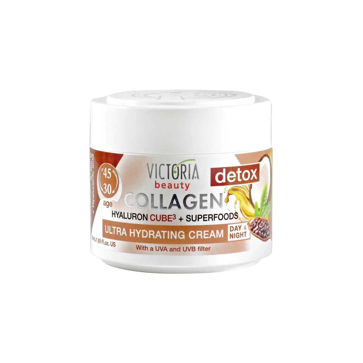 Дневен и нощен хидратиращ крем за лице с колаген. хиалурон и суперхрани - зелен чай, какао и кокос 50ml - CAMCO Ltd.