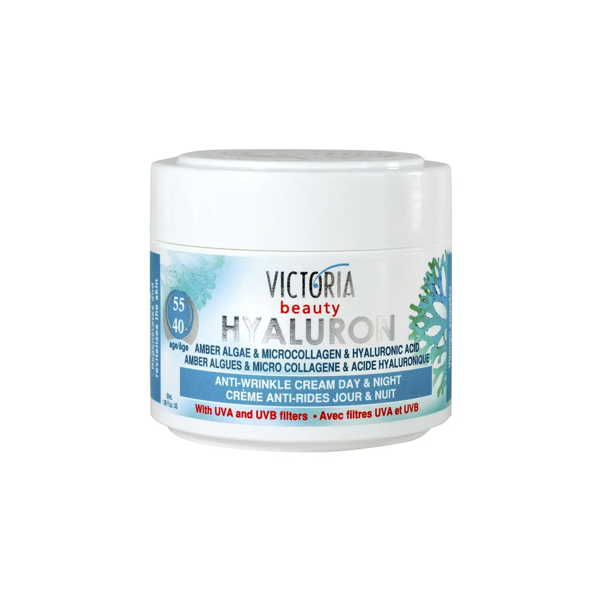 Дневен и нощен крем за лице с хиалуронова киселина, колаген и водорасли, с UVA и UVB филтри 50ml - CAMCO Ltd.