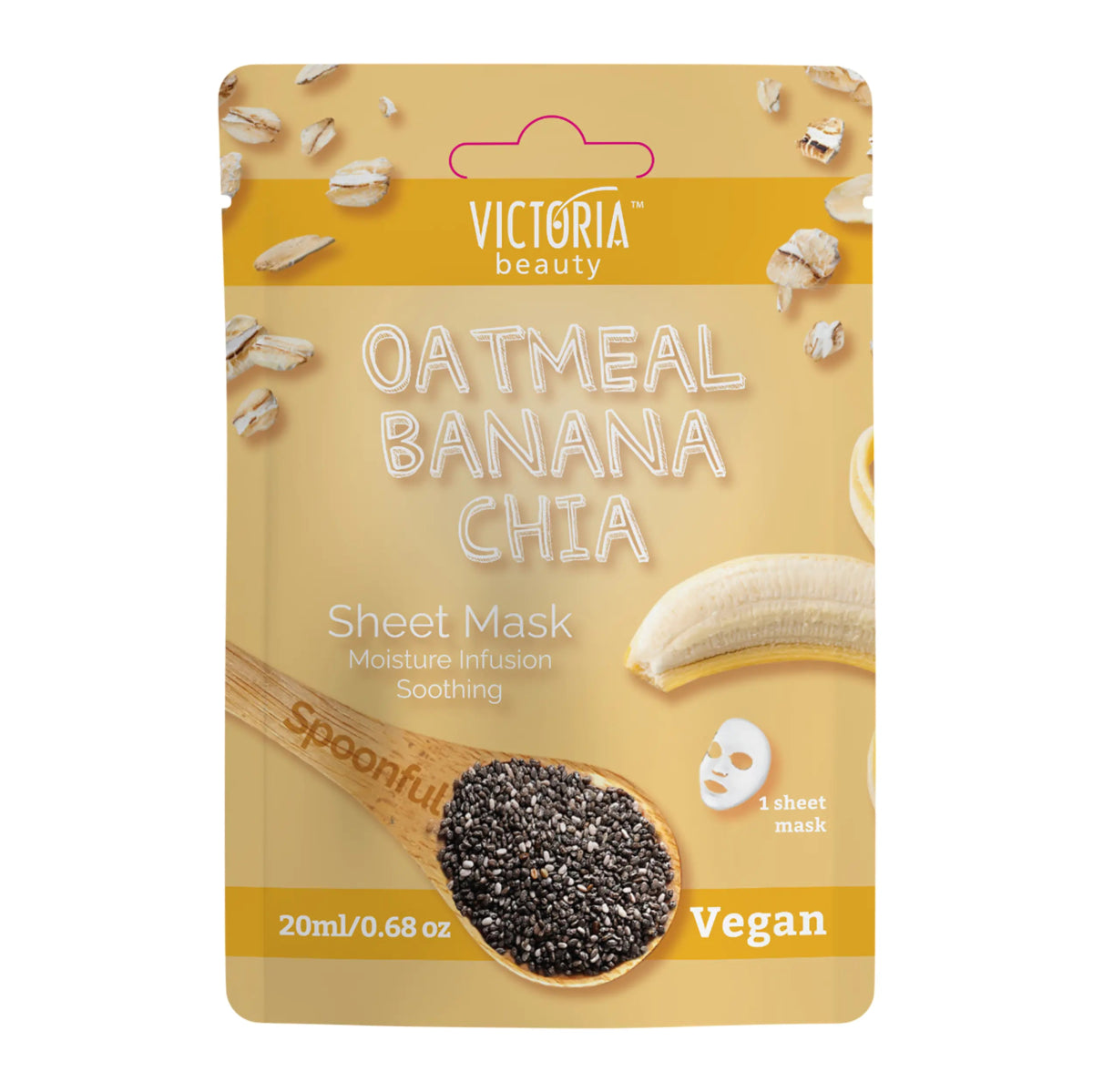 Хидратираща шийт маска Spoonful с овесени ядки, банан и чиа 20ml - CAMCO Ltd.