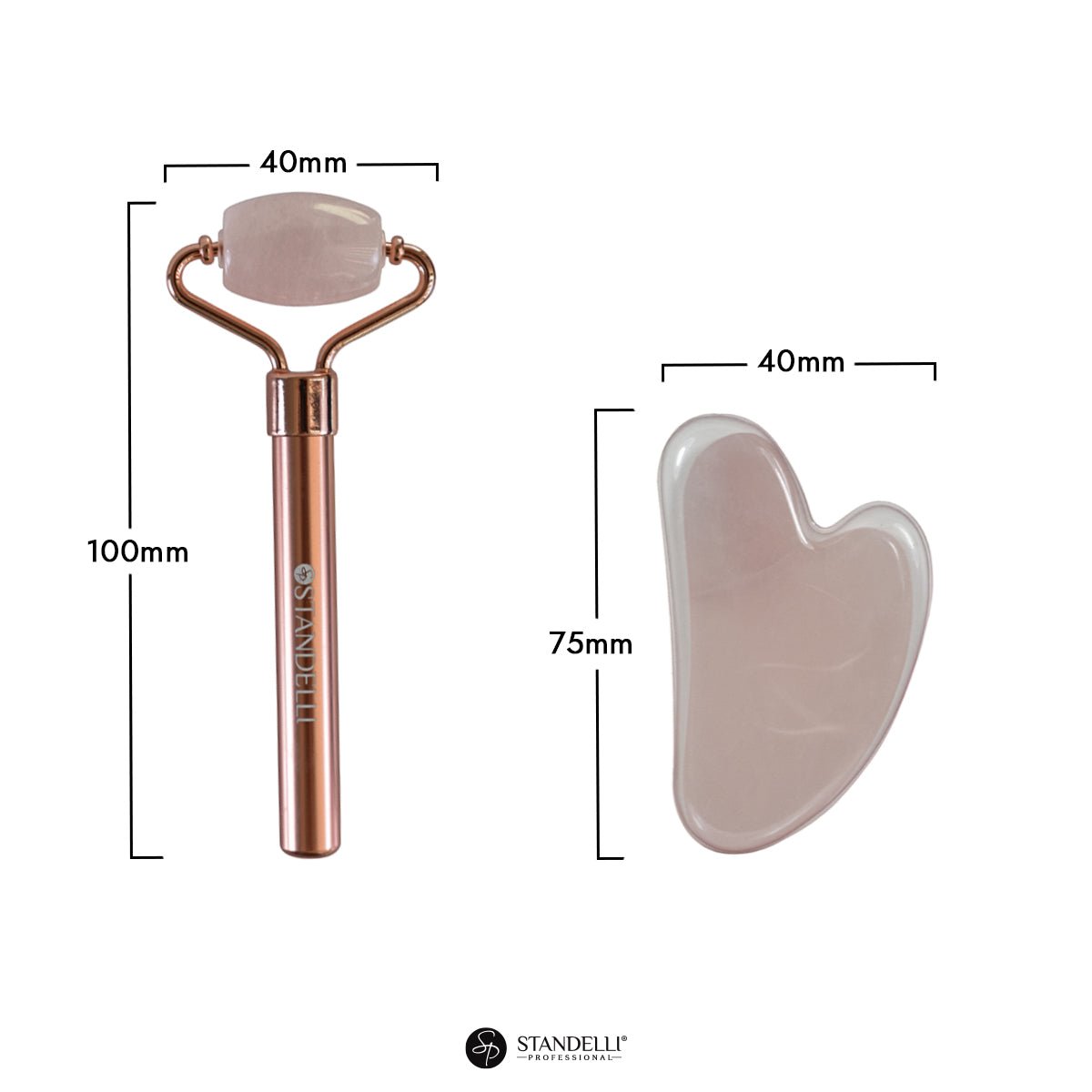 Kомплект с ролер за лице & камък гуа ша от розов кварц - CAMCO Ltd.