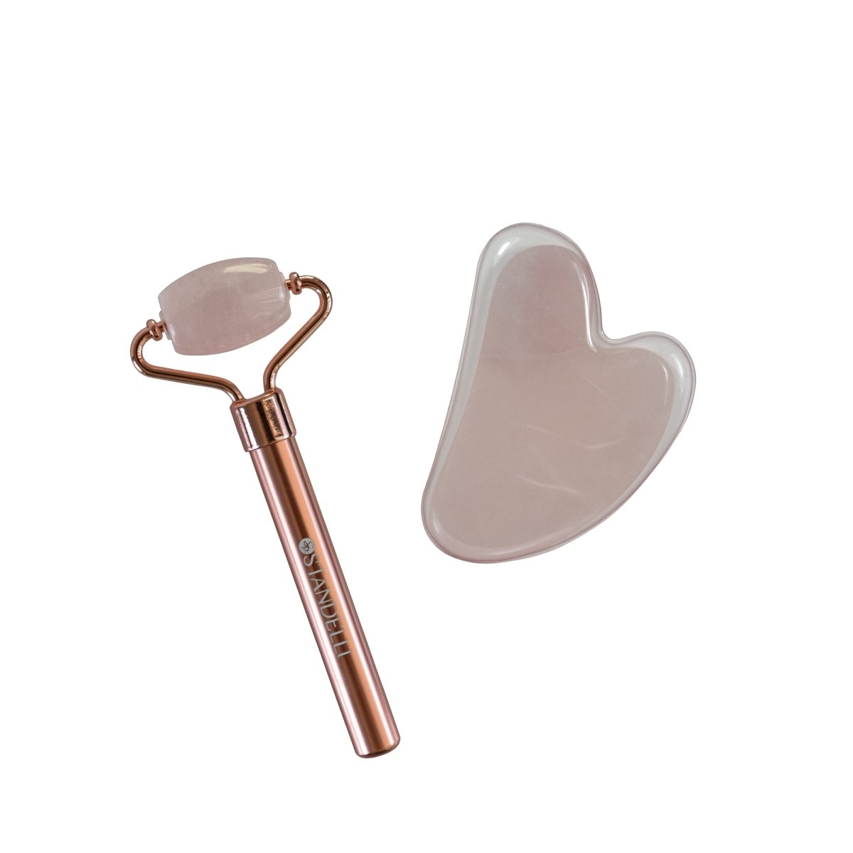 Kомплект с ролер за лице & камък гуа ша от розов кварц - CAMCO Ltd.