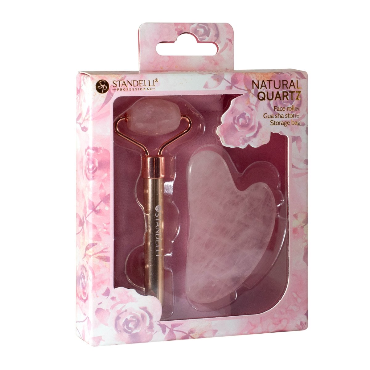 Kомплект с ролер за лице & камък гуа ша от розов кварц - CAMCO Ltd.