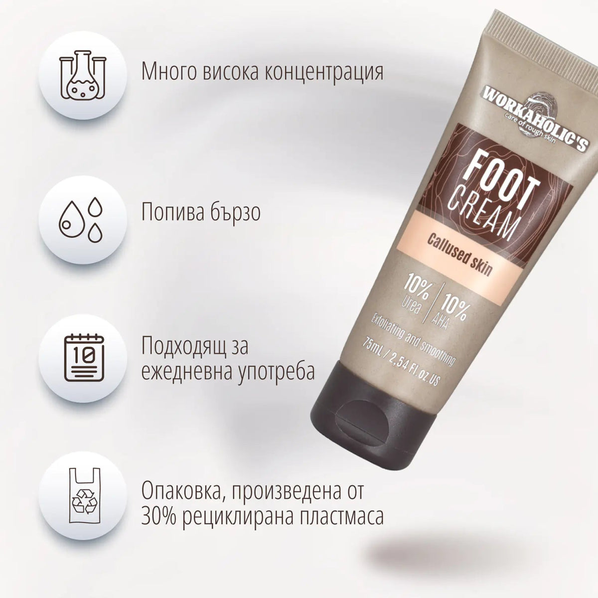 Kрем за крака с 10% урея и 10% aha 75ml - CAMCO Ltd.