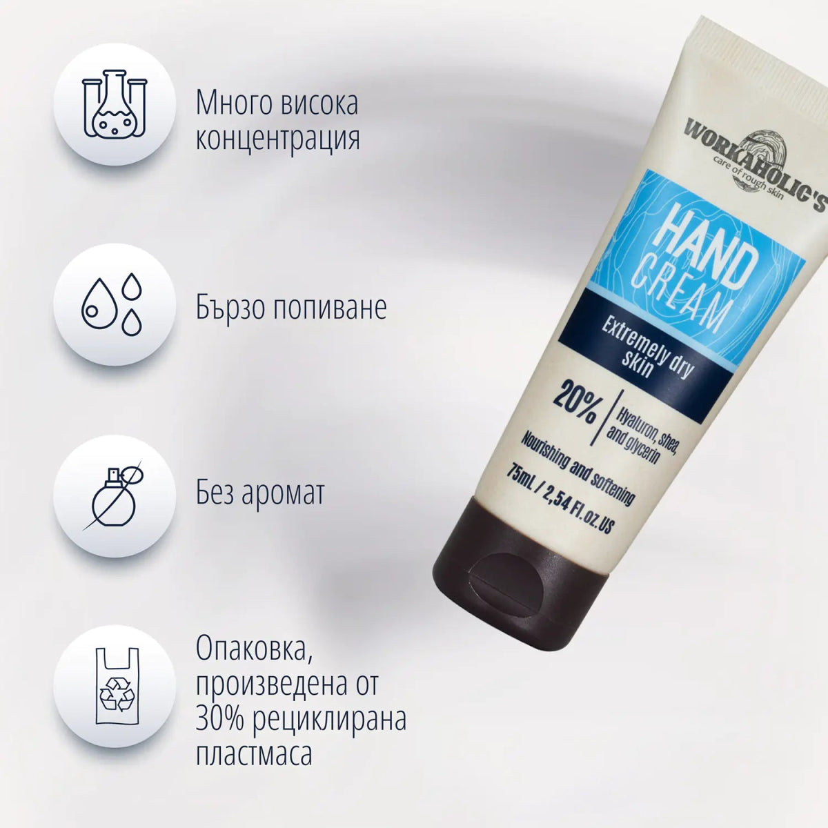 Крем за ръце с 20% комплекс от хиалуронова киселина, масло от ший и глицерин 75ml - CAMCO Ltd.