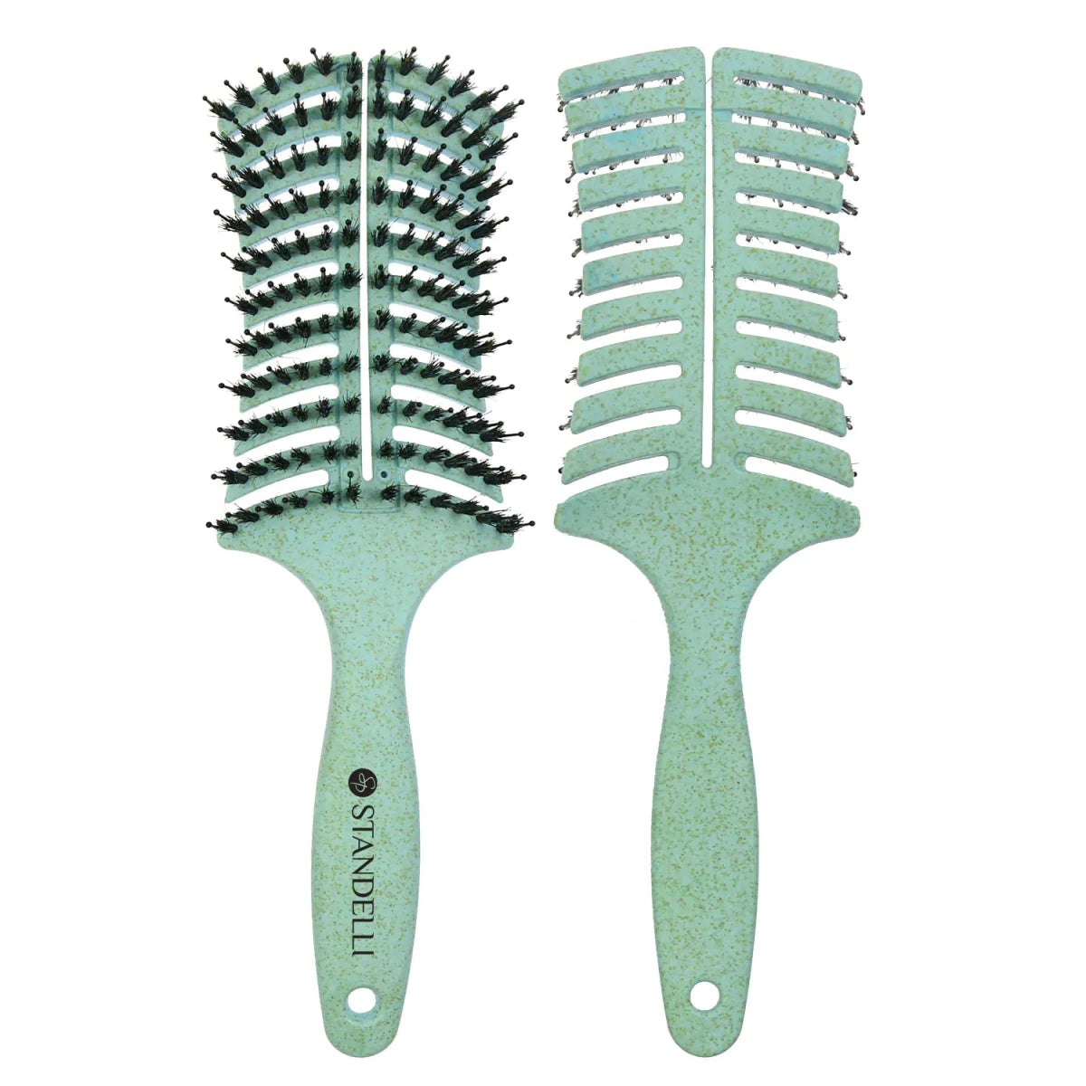 Плоска четка за изсушаване и разресване, микс от естествен и глигански косъм за всеки тип коса - CAMCO Ltd.