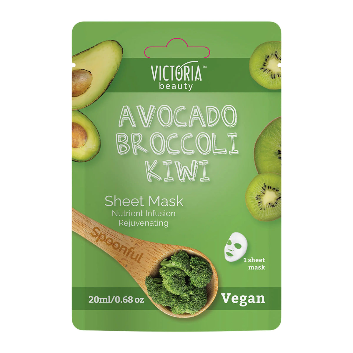 Подхранваща и ревитализираща шийт маска Spoonful с авокадо, киви и броколи 20ml - CAMCO Ltd.