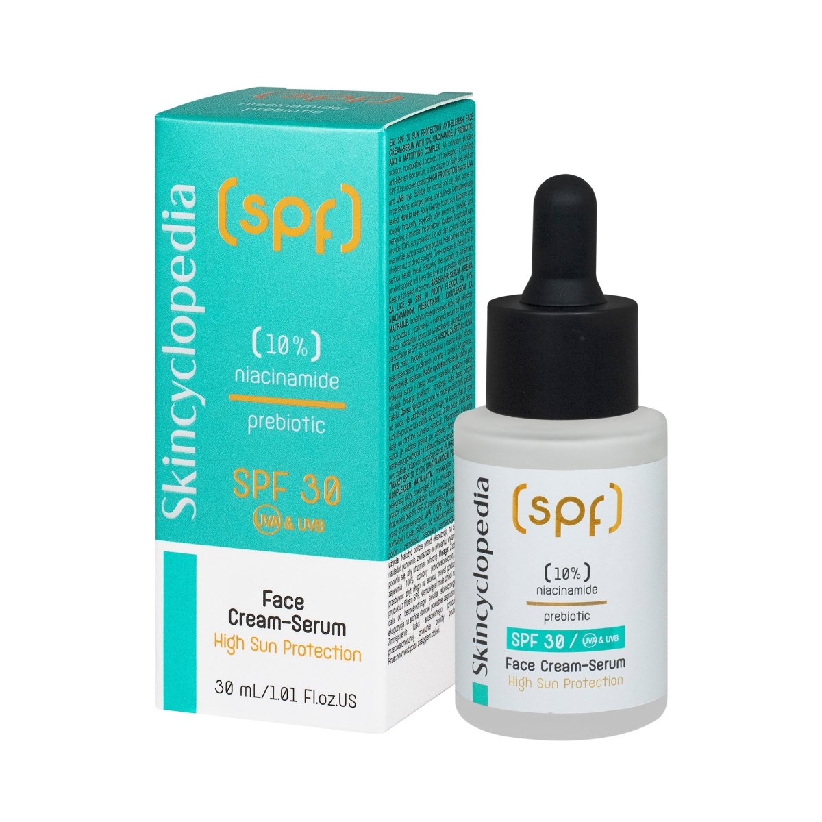 SPF 30 слънцезащитен крем - серум за лице против несъвършенства с 10% ниацинамид, пребиотик и матиращ комплекс, 30ml - CAMCO Ltd.