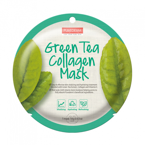 Корейска козметика хидратираща и ревитализираща шийт маска с екстракт от зелен чай, колаген и витамин Е 18g