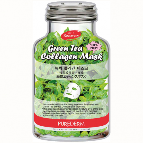 Корейска козметика успокояваща шийт маска за лице с колаген, зелен чай и витамин Е 19ml