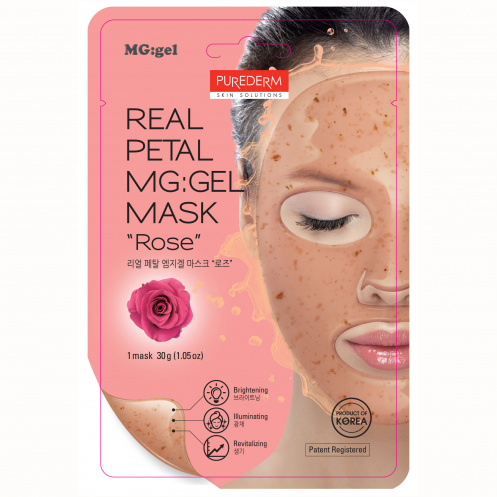 Корейска козметика озаряваща хидрогел маска за лице с истински цветове от роза, хиалуронова киселина и витамин С 30g