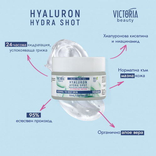 Hydra Shot Хидратиращ гел-крем за лице с хиалуронова киселина, сок от алое вера и ниацинамид 50ml