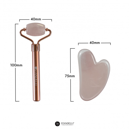 Kомплект с ролер за лице & камък гуа ша от розов кварц