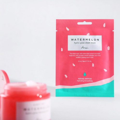 Корейска козметика Watermelon Хидратираща шийт маска за лице с екстракт от диня и три вида хиалуронова киселина, 23ml